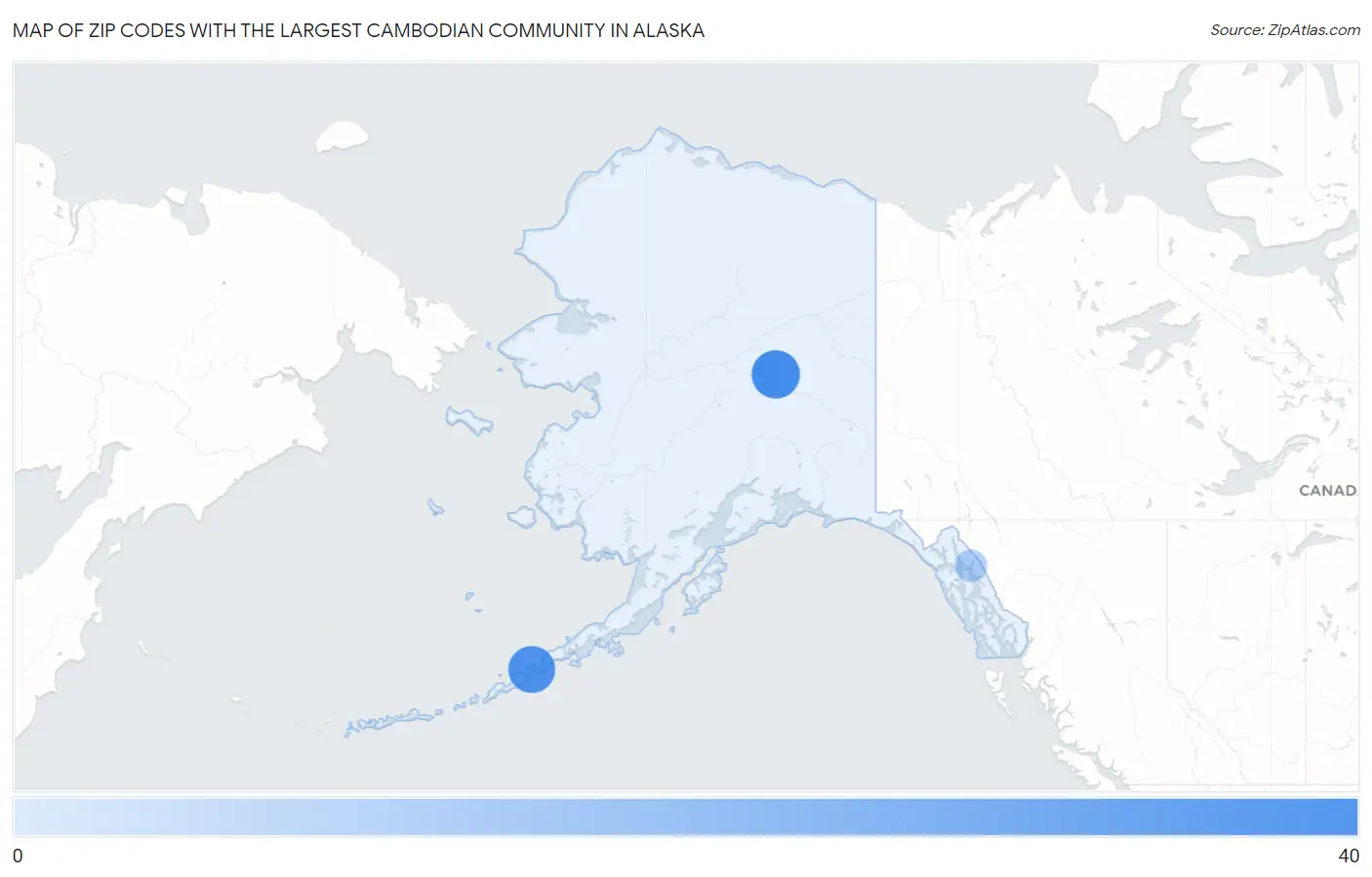Zip Codes with the Largest Cambodian Community in Alaska Map