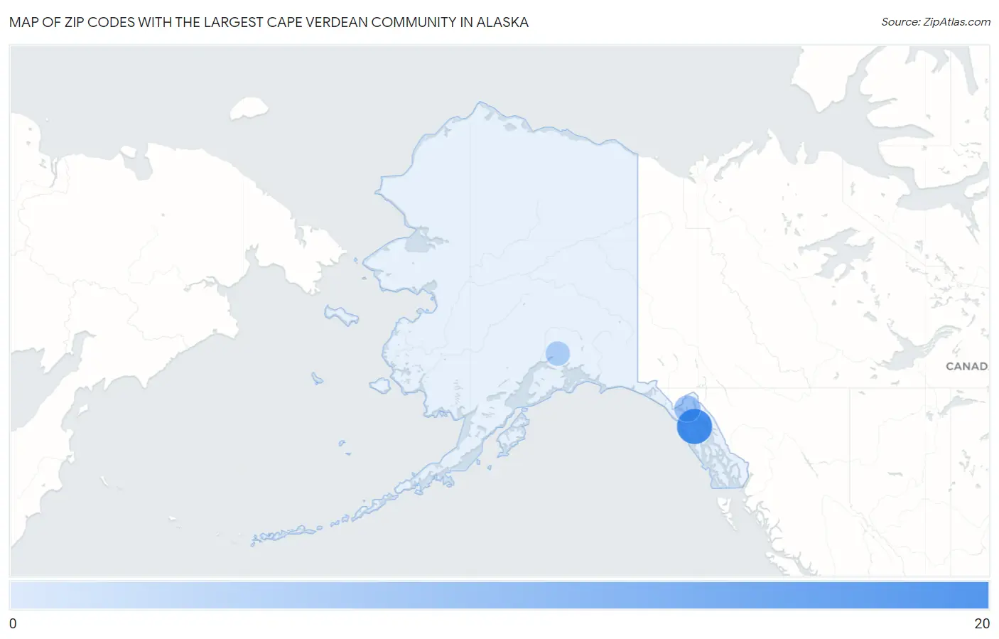 Zip Codes with the Largest Cape Verdean Community in Alaska Map