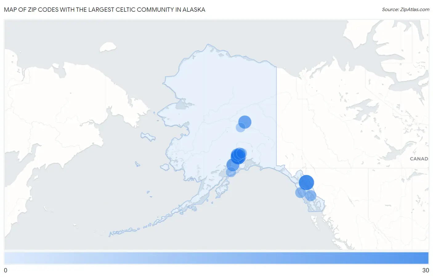 Zip Codes with the Largest Celtic Community in Alaska Map