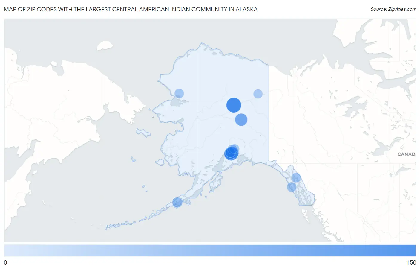 Zip Codes with the Largest Central American Indian Community in Alaska Map