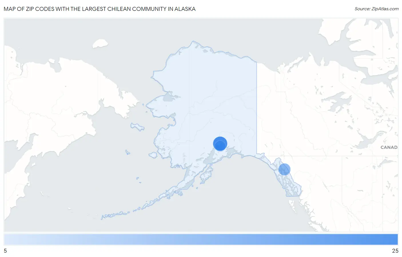 Zip Codes with the Largest Chilean Community in Alaska Map