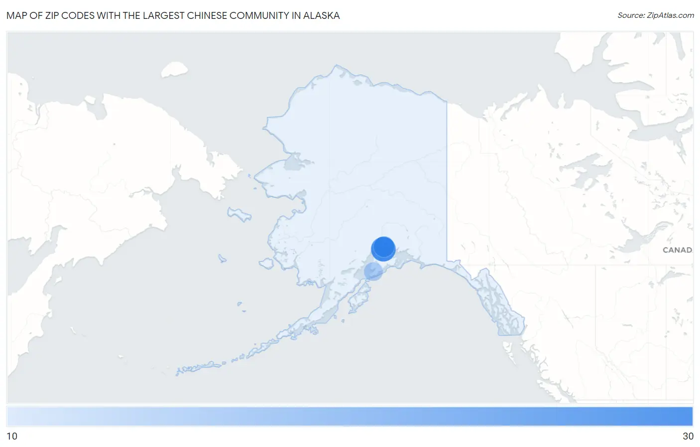 Zip Codes with the Largest Chinese Community in Alaska Map