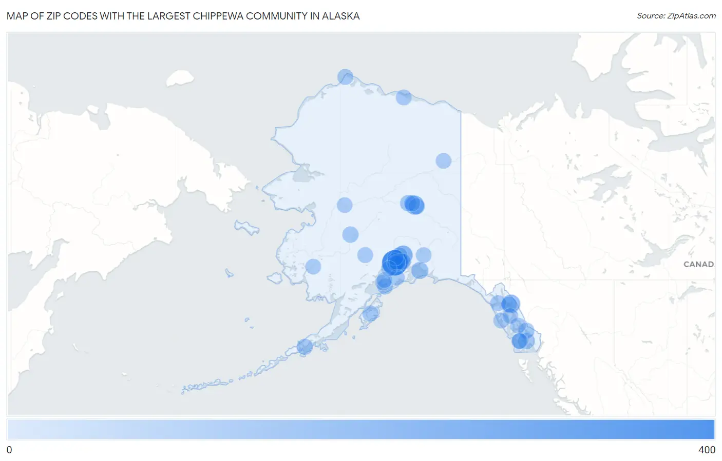 Zip Codes with the Largest Chippewa Community in Alaska Map