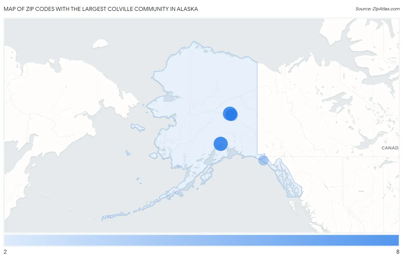 Zip Codes with the Largest Colville Community in Alaska Map