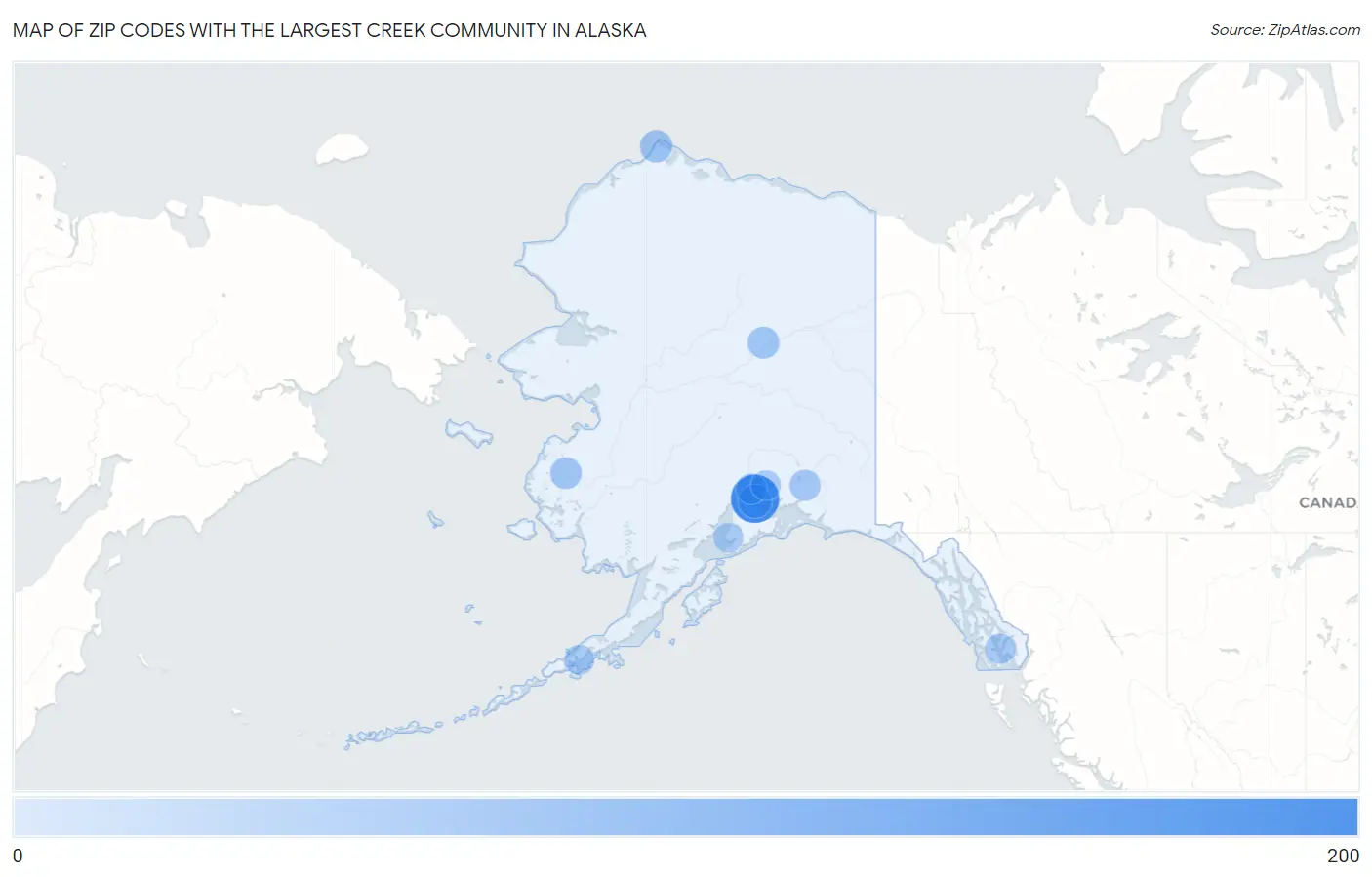 Zip Codes with the Largest Creek Community in Alaska Map
