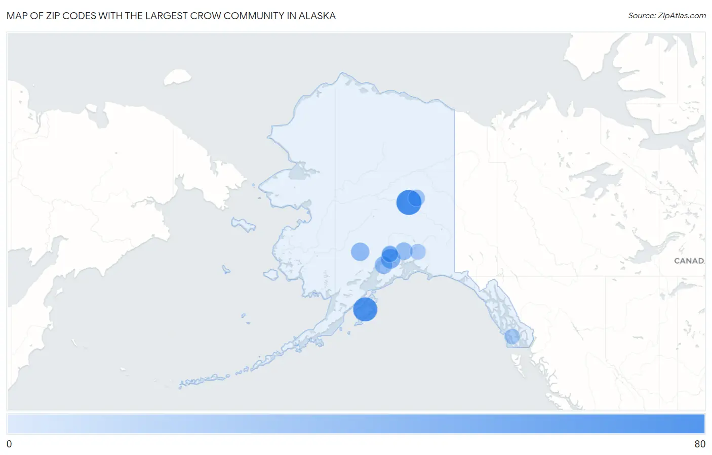 Zip Codes with the Largest Crow Community in Alaska Map