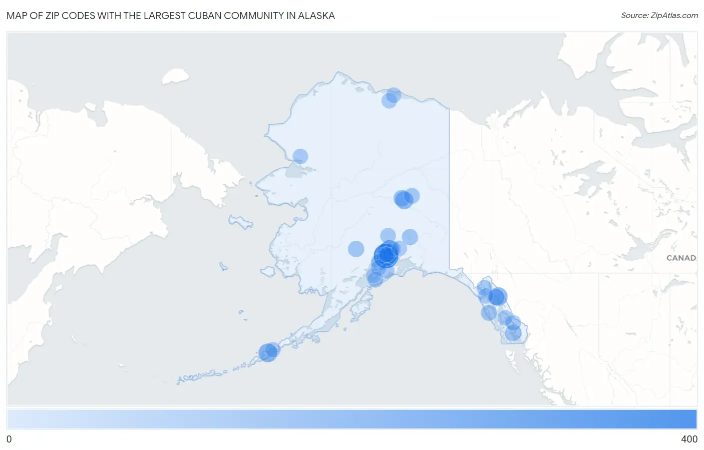 Zip Codes with the Largest Cuban Community in Alaska Map