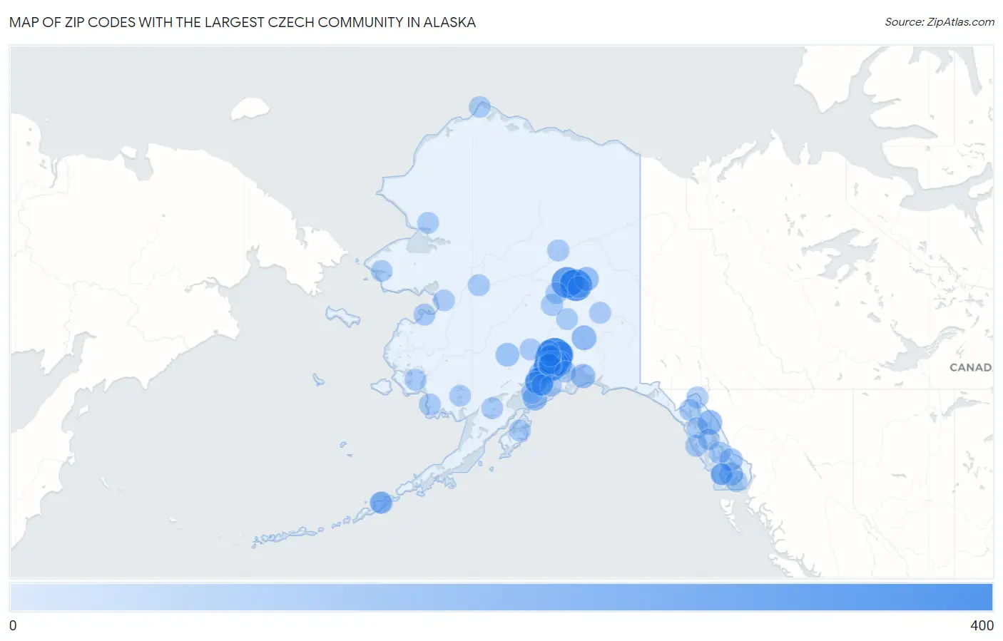 Zip Codes with the Largest Czech Community in Alaska Map