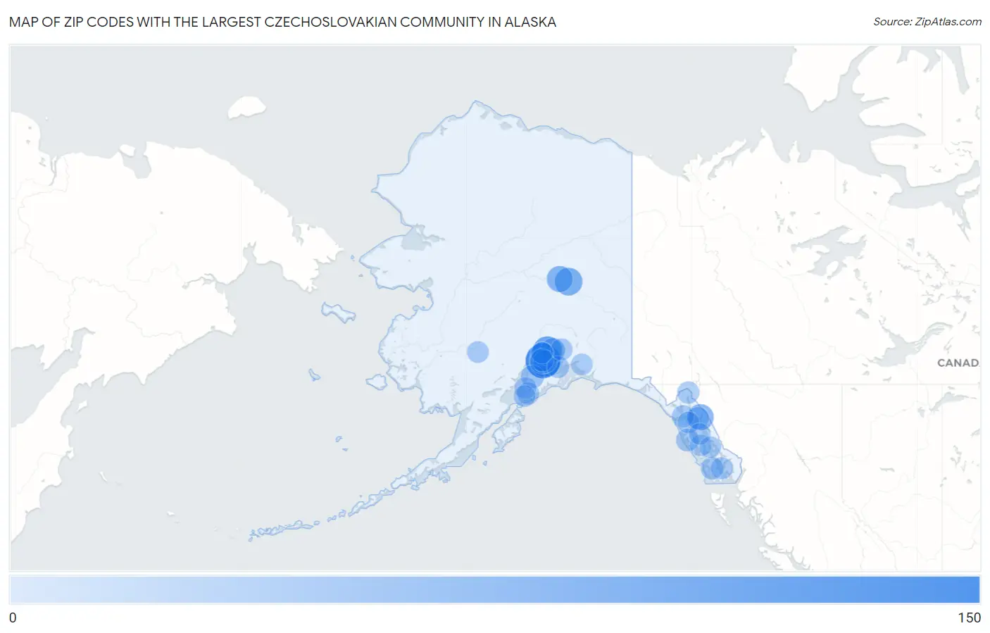 Zip Codes with the Largest Czechoslovakian Community in Alaska Map