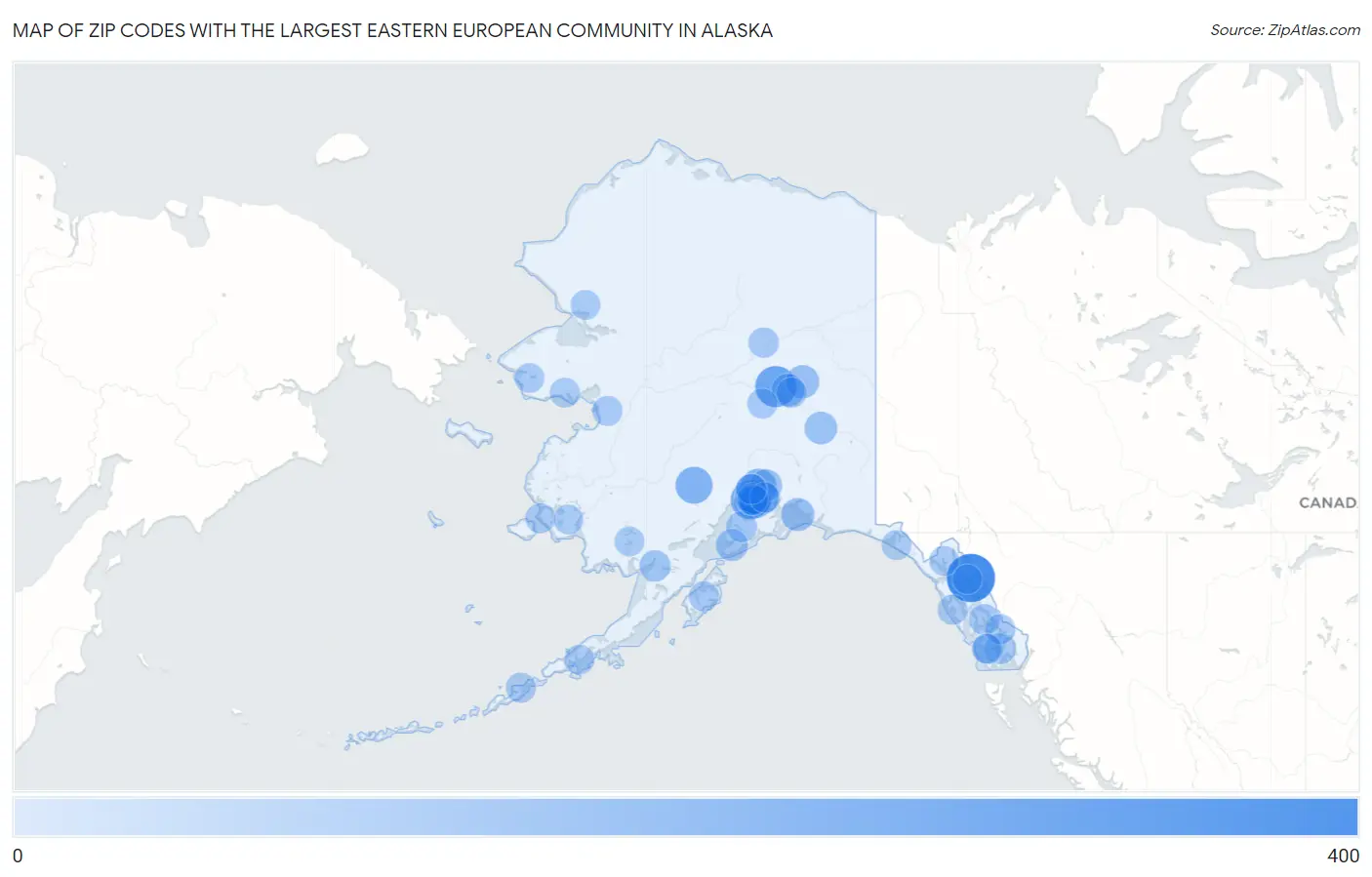 Zip Codes with the Largest Eastern European Community in Alaska Map
