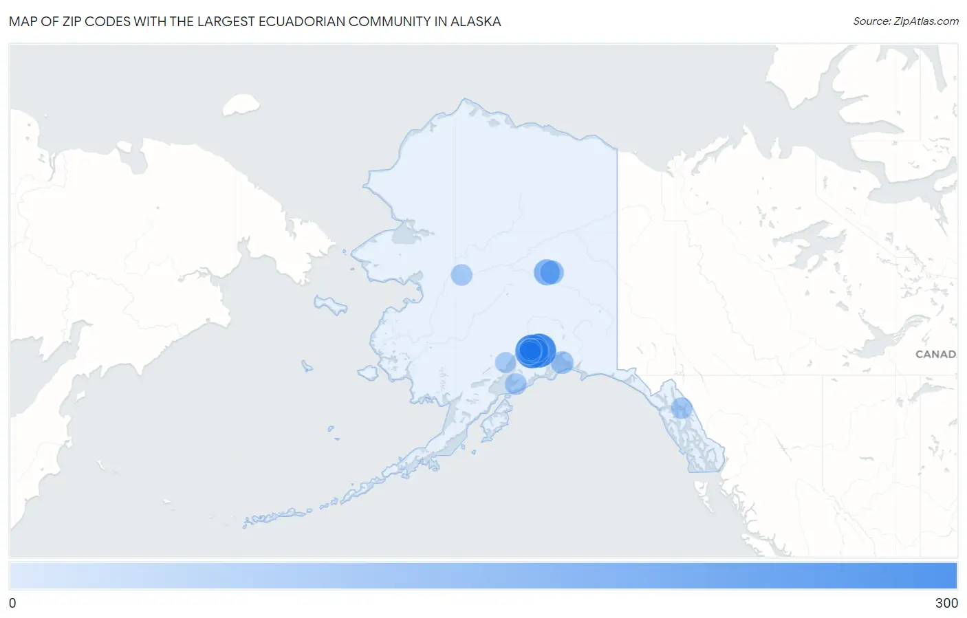 Zip Codes with the Largest Ecuadorian Community in Alaska Map