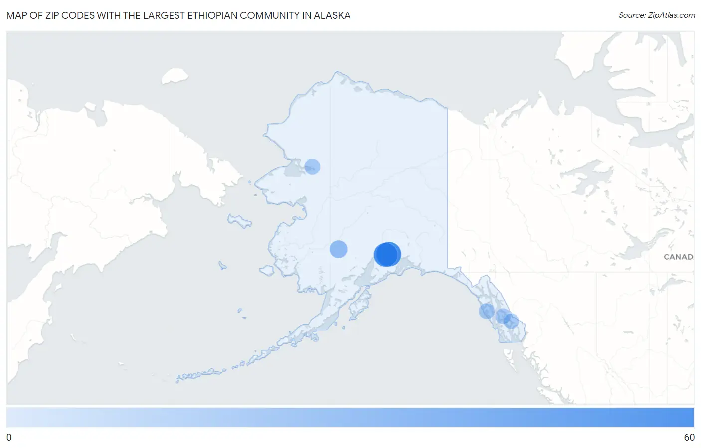 Zip Codes with the Largest Ethiopian Community in Alaska Map