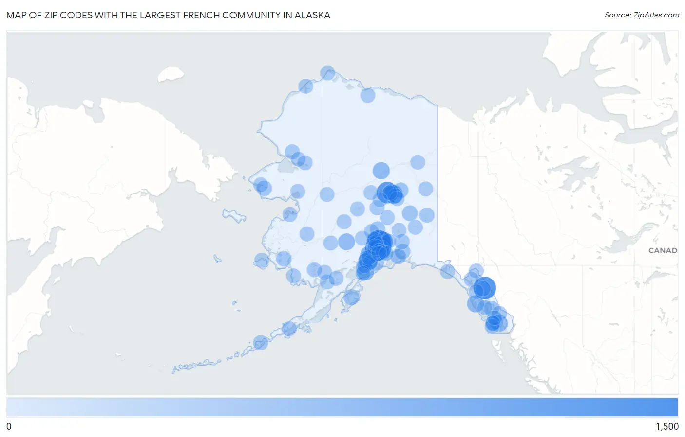 Zip Codes with the Largest French Community in Alaska Map