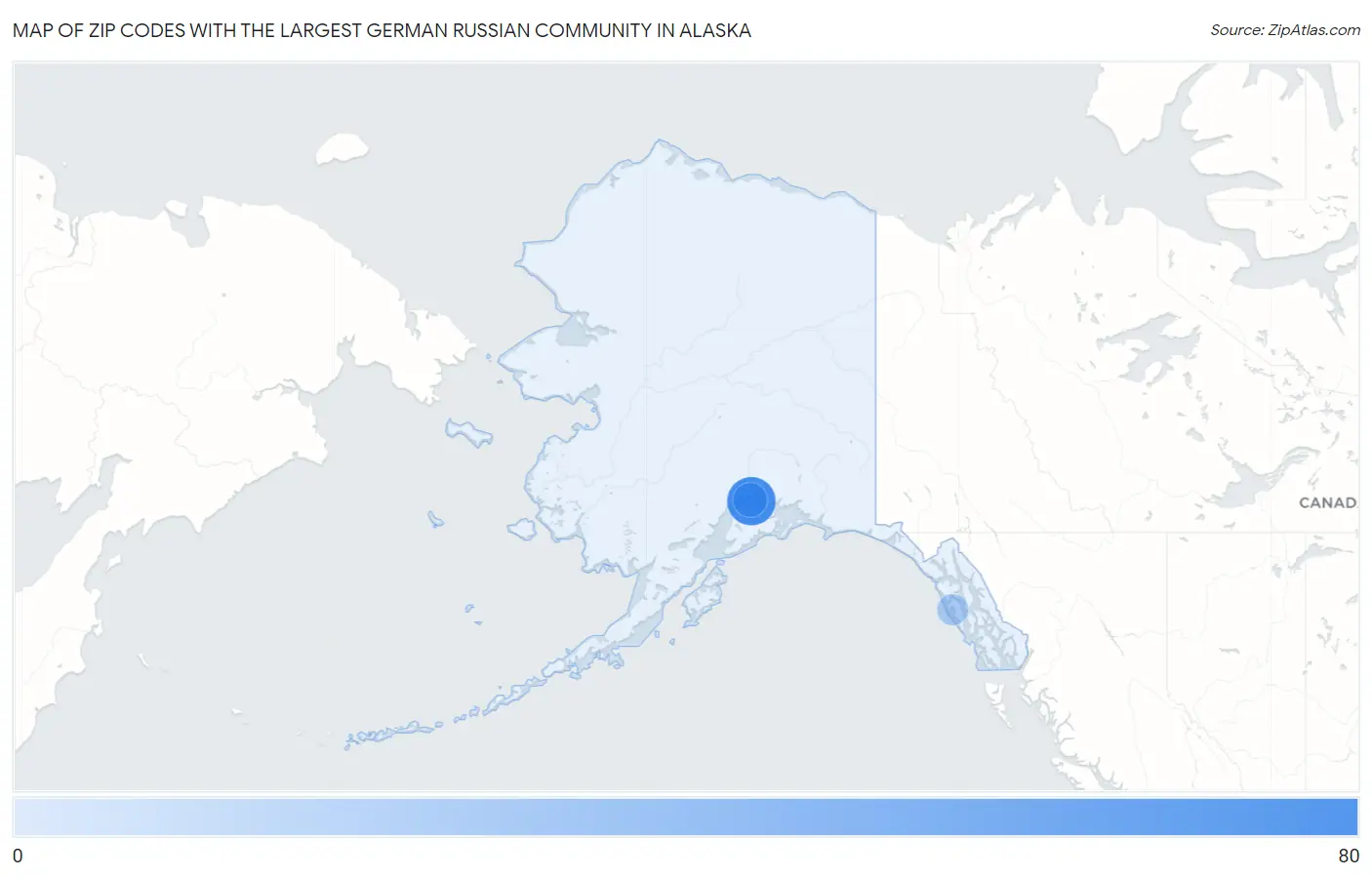 Zip Codes with the Largest German Russian Community in Alaska Map