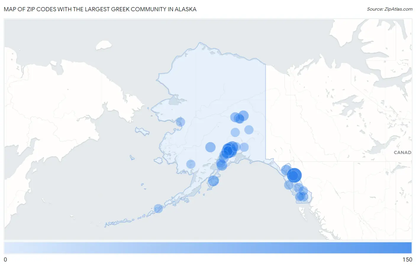 Zip Codes with the Largest Greek Community in Alaska Map