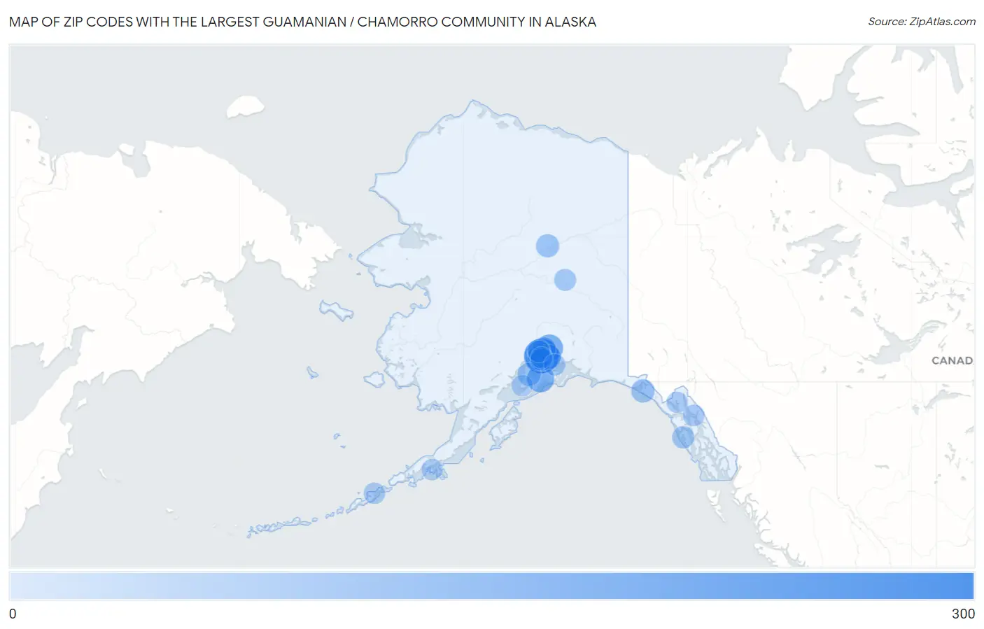 Zip Codes with the Largest Guamanian / Chamorro Community in Alaska Map