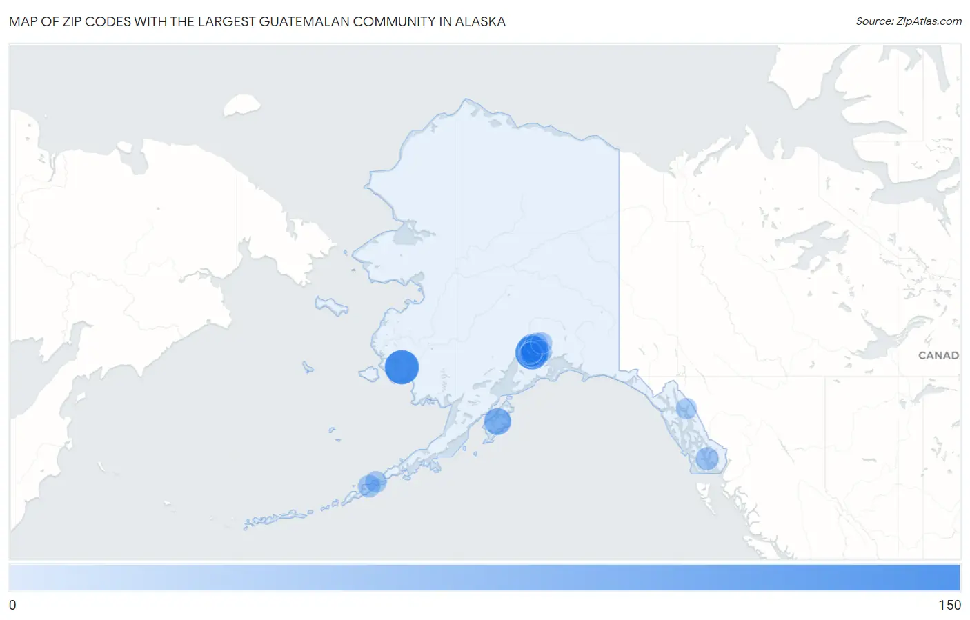 Zip Codes with the Largest Guatemalan Community in Alaska Map