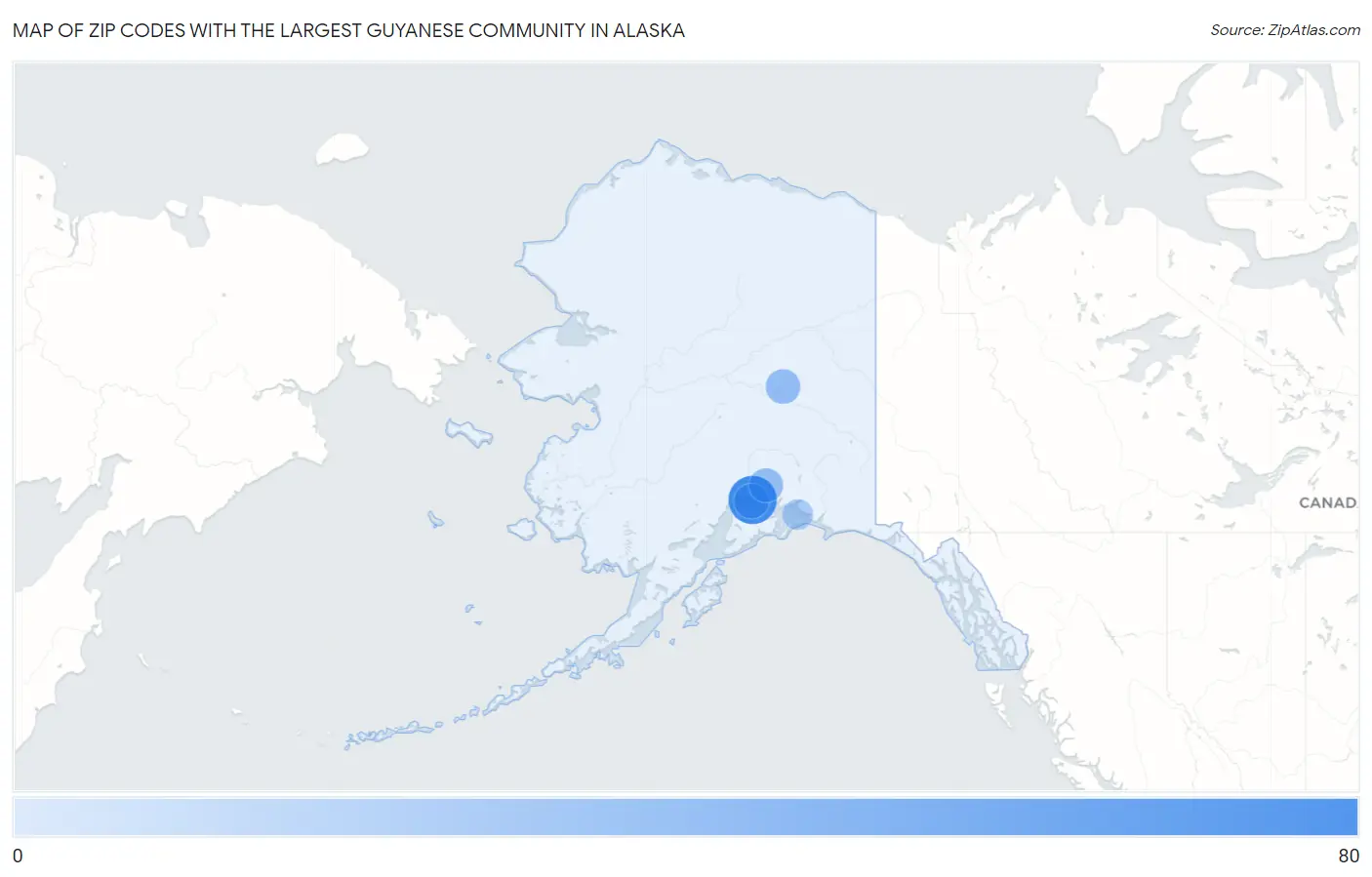 Zip Codes with the Largest Guyanese Community in Alaska Map
