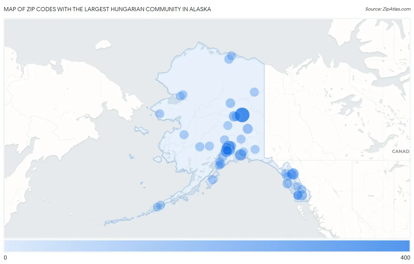 Zip Codes with the Largest Hungarian Community in Alaska Map