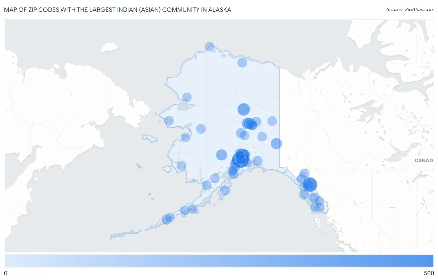 Zip Codes with the Largest Indian (Asian) Community in Alaska Map