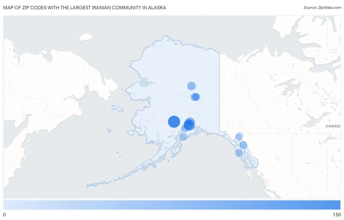 Zip Codes with the Largest Iranian Community in Alaska Map