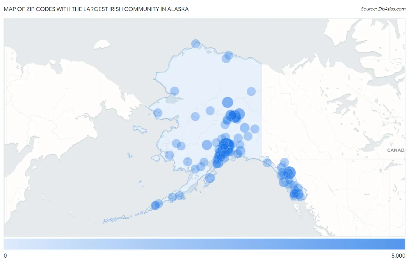 Zip Codes with the Largest Irish Community in Alaska Map