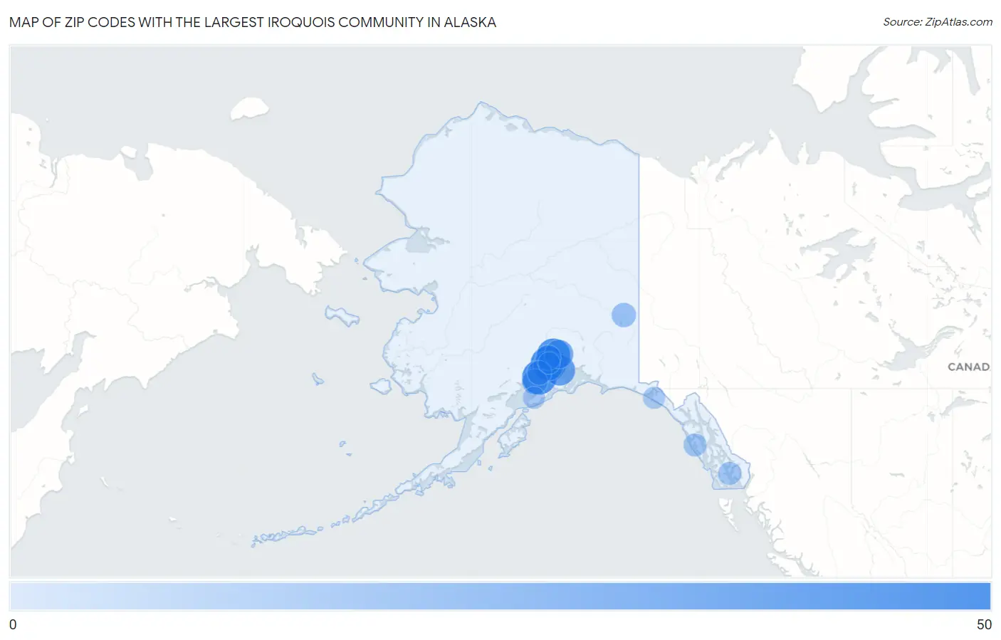 Zip Codes with the Largest Iroquois Community in Alaska Map