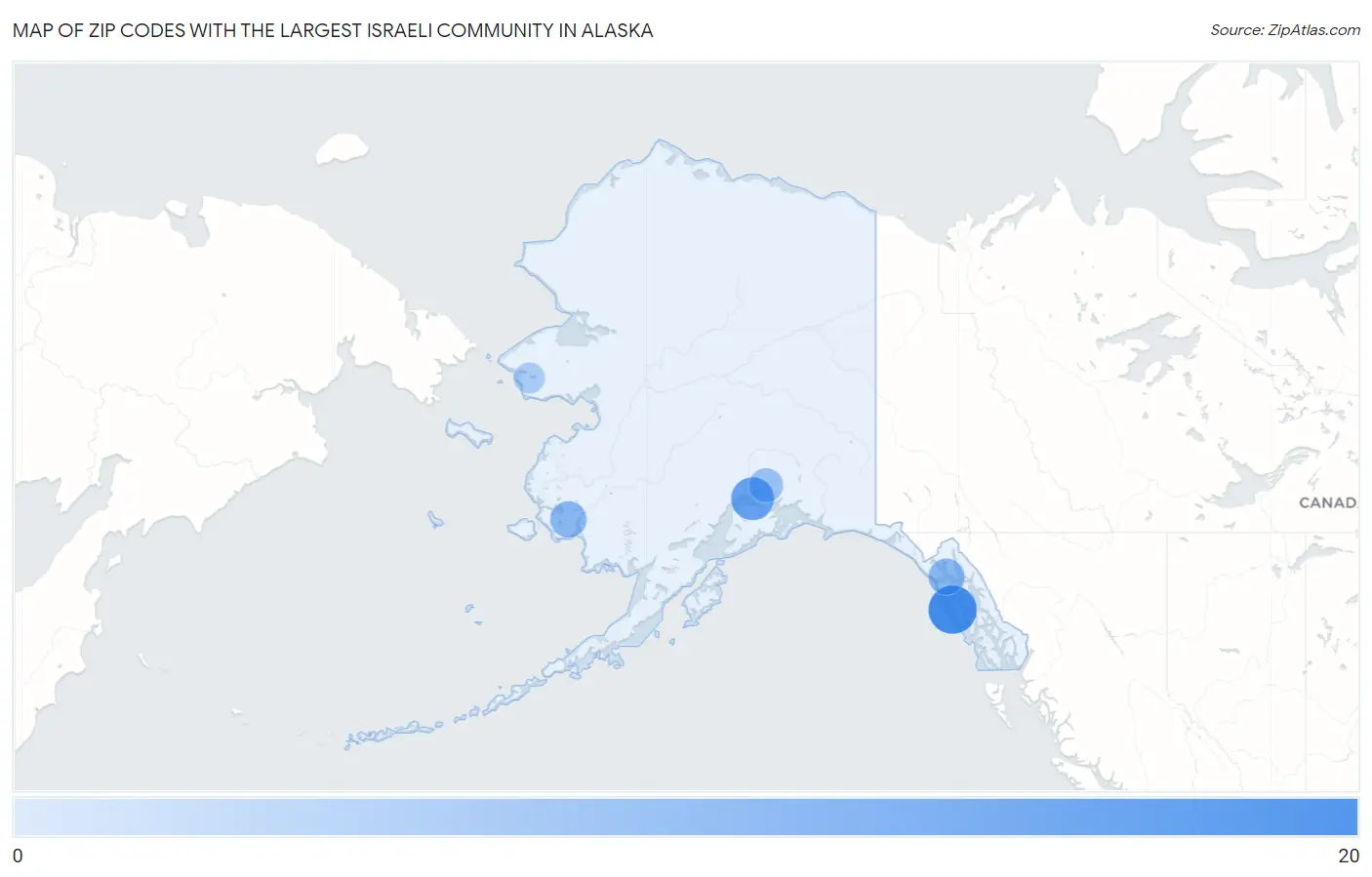 Zip Codes with the Largest Israeli Community in Alaska Map