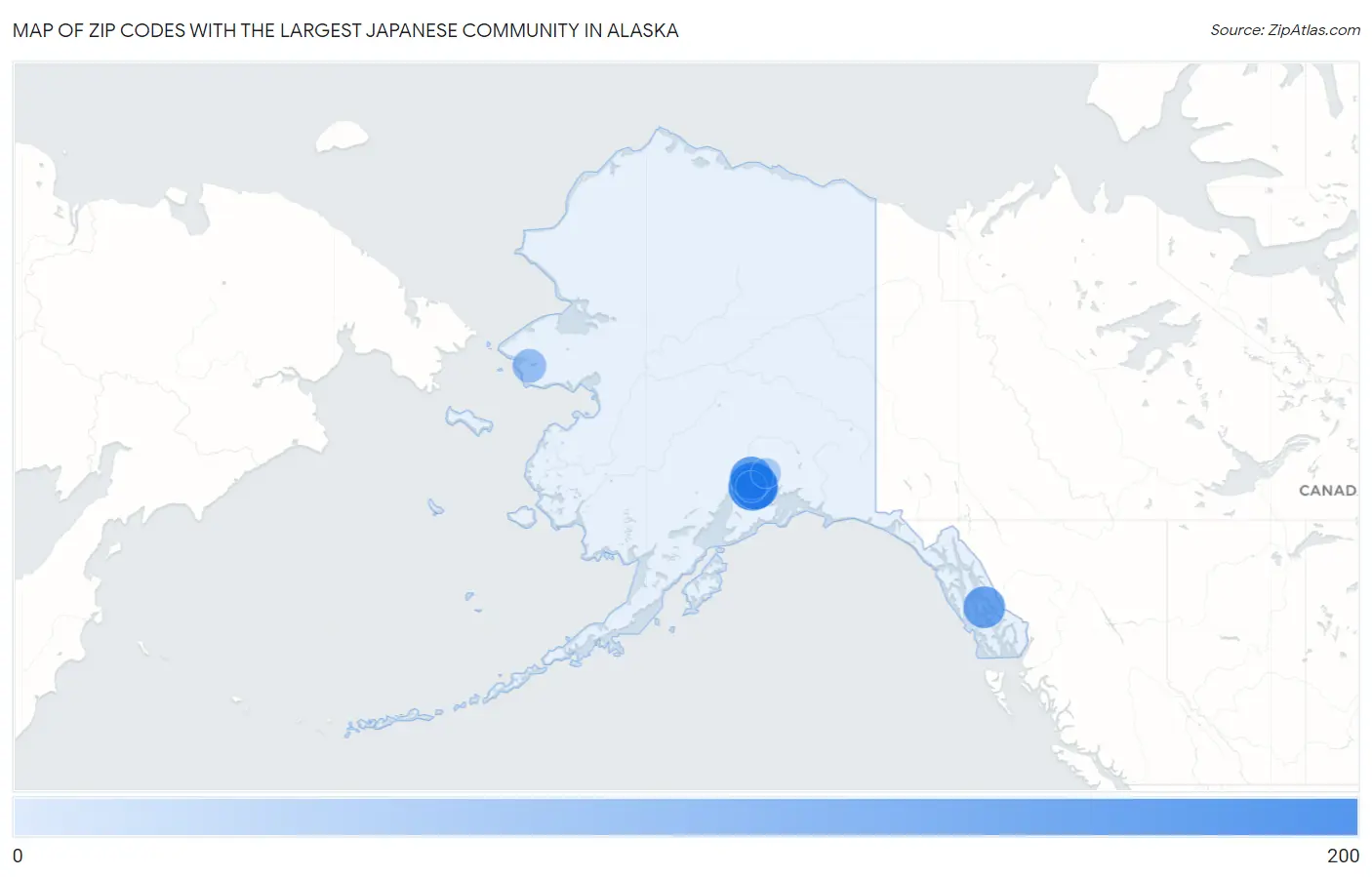 Zip Codes with the Largest Japanese Community in Alaska Map