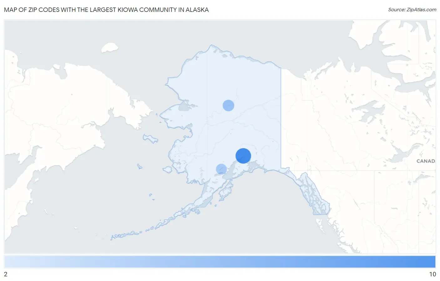 Zip Codes with the Largest Kiowa Community in Alaska Map