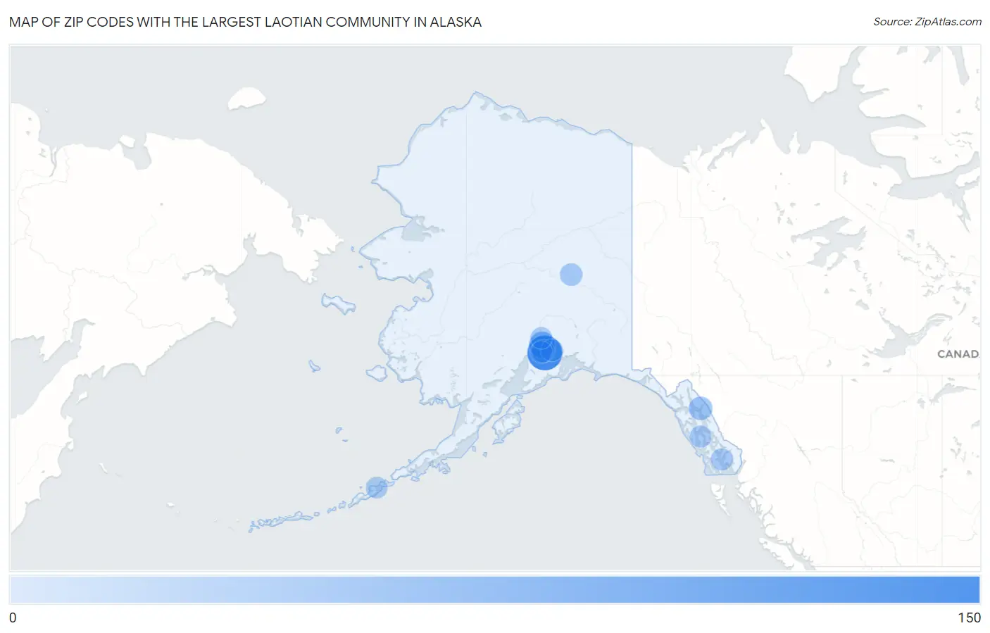 Zip Codes with the Largest Laotian Community in Alaska Map