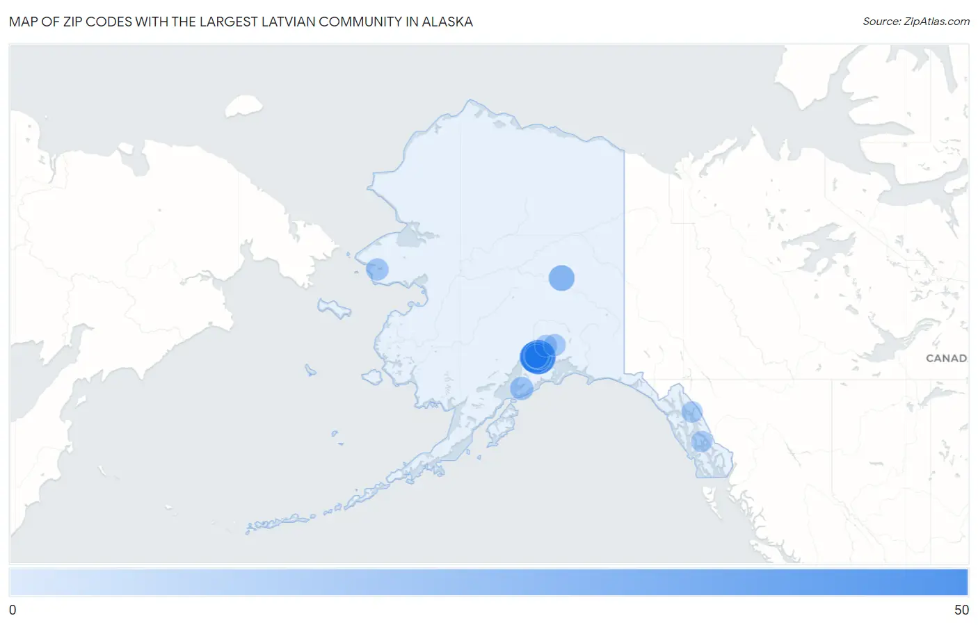 Zip Codes with the Largest Latvian Community in Alaska Map