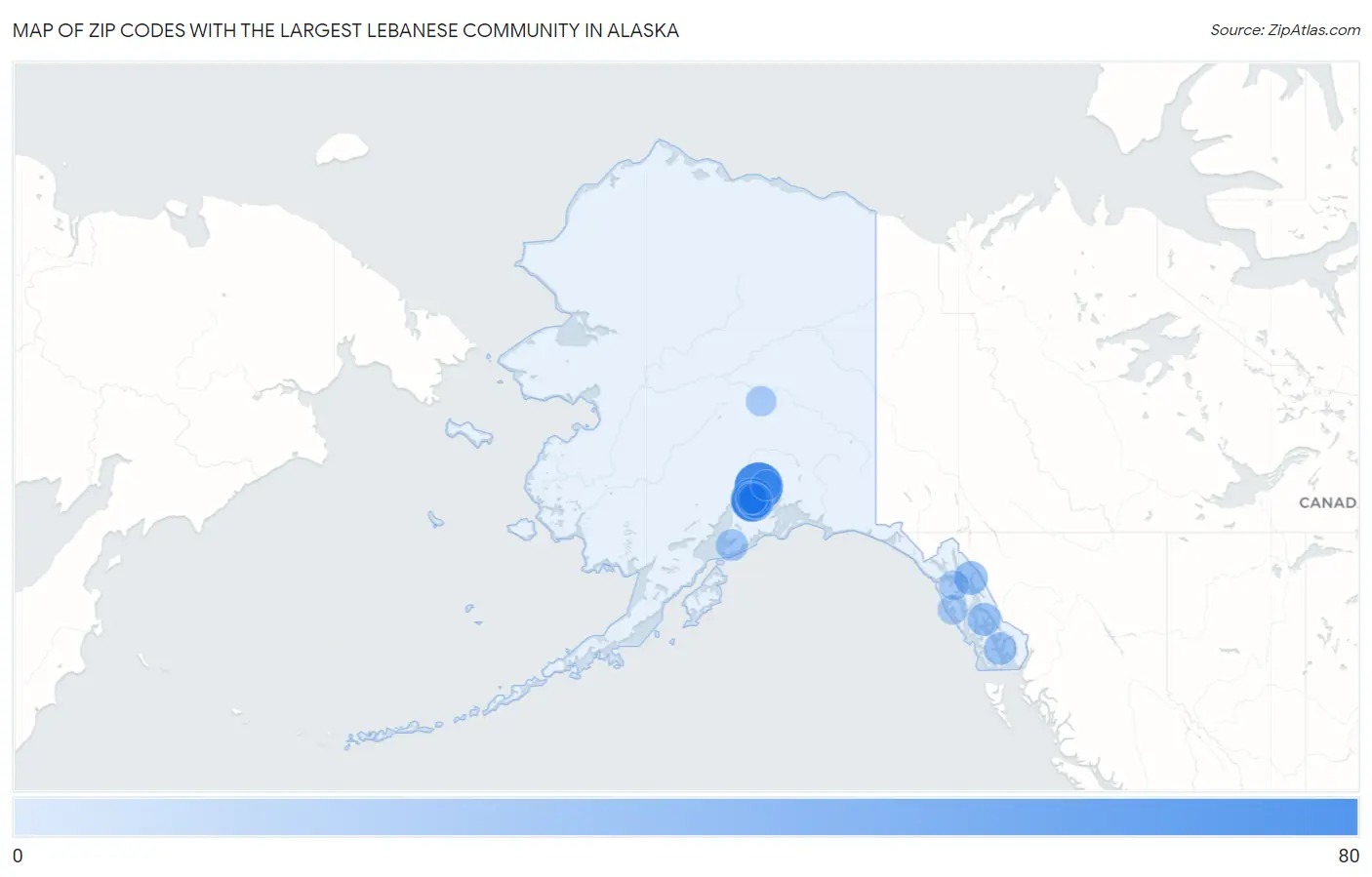 Zip Codes with the Largest Lebanese Community in Alaska Map