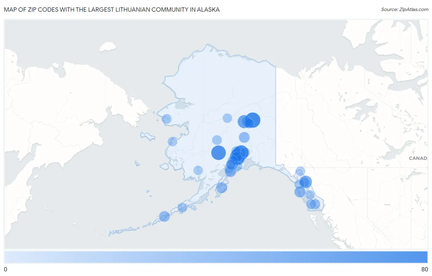 Zip Codes with the Largest Lithuanian Community in Alaska Map