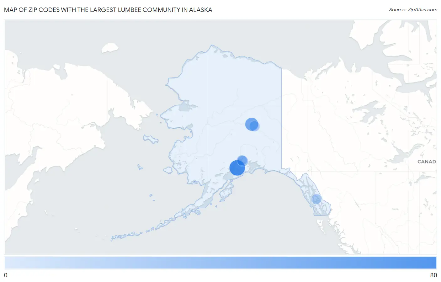 Zip Codes with the Largest Lumbee Community in Alaska Map