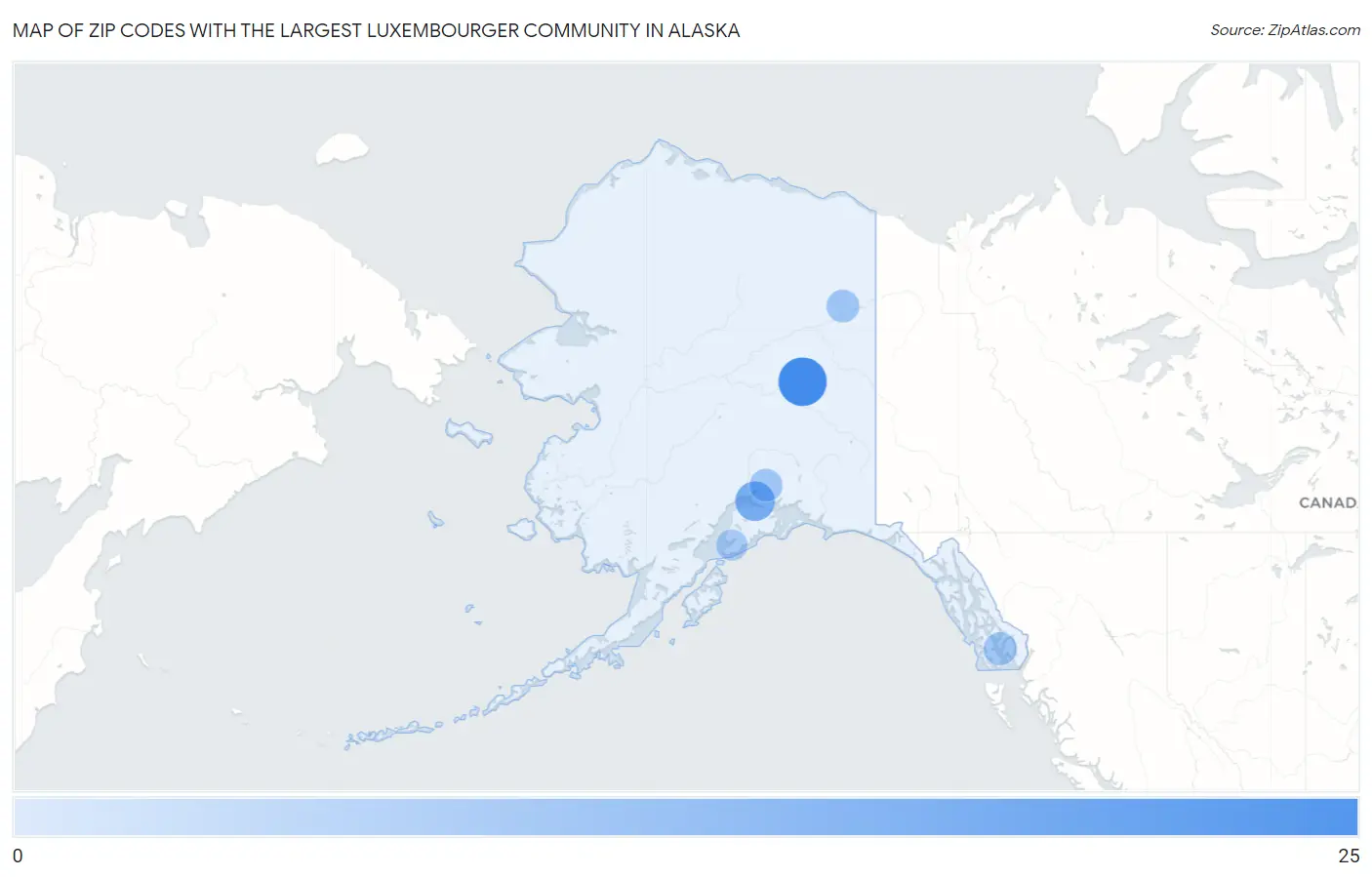 Zip Codes with the Largest Luxembourger Community in Alaska Map