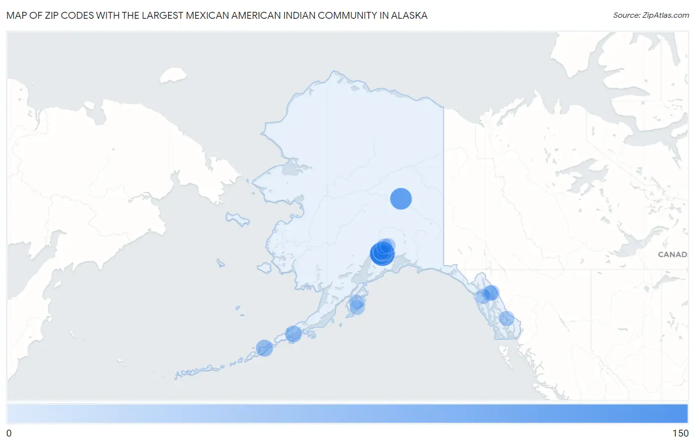Zip Codes with the Largest Mexican American Indian Community in Alaska Map