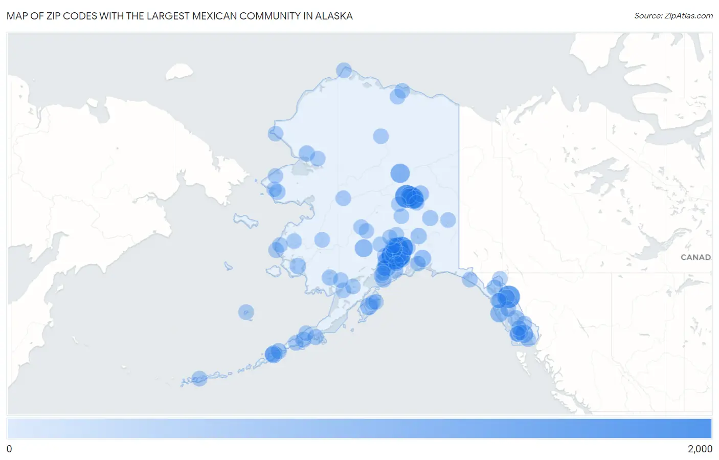 Zip Codes with the Largest Mexican Community in Alaska Map