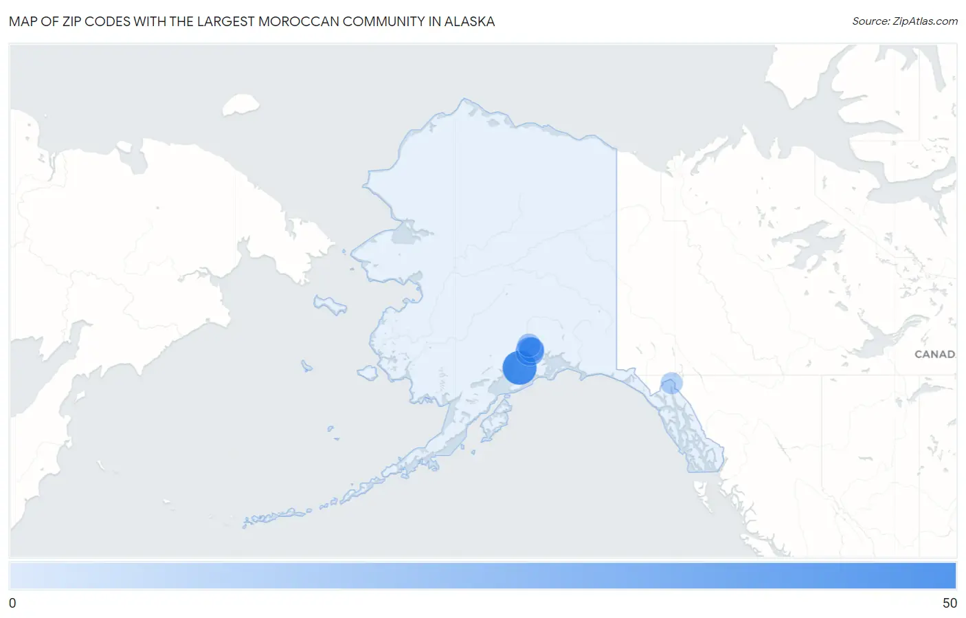 Zip Codes with the Largest Moroccan Community in Alaska Map