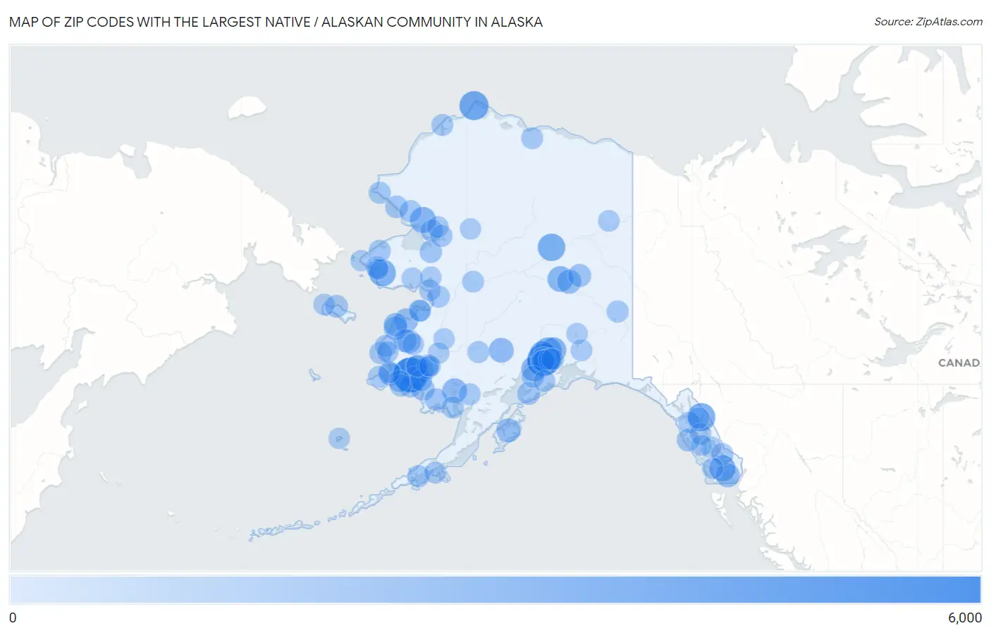 Zip Codes with the Largest Native / Alaskan Community in Alaska Map