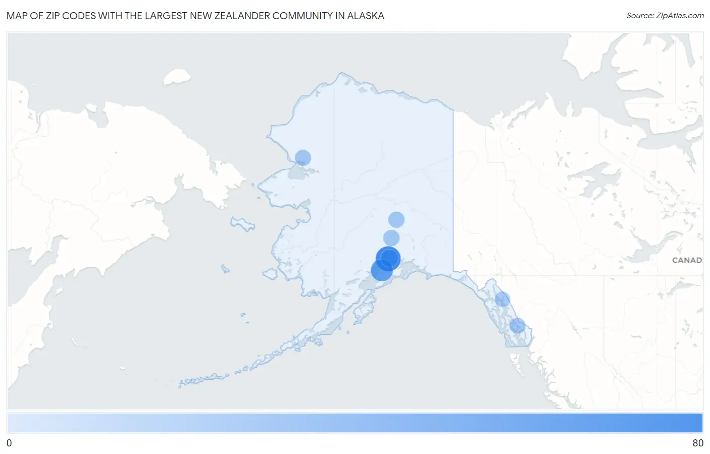 Zip Codes with the Largest New Zealander Community in Alaska Map