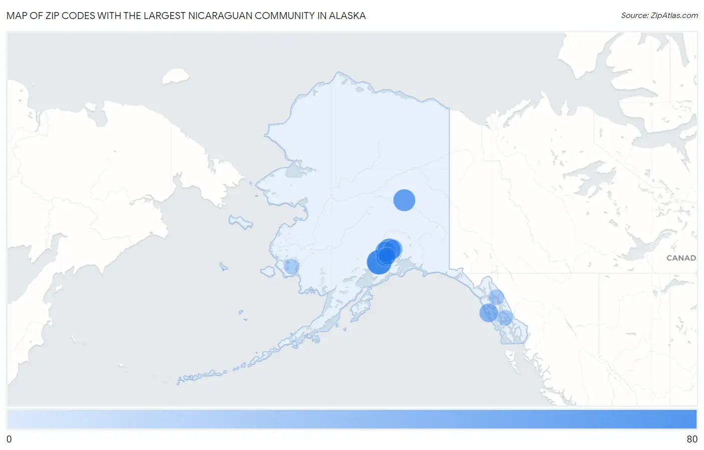 Zip Codes with the Largest Nicaraguan Community in Alaska Map