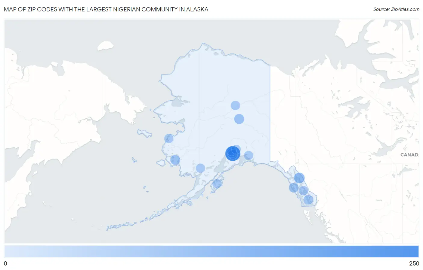 Zip Codes with the Largest Nigerian Community in Alaska Map