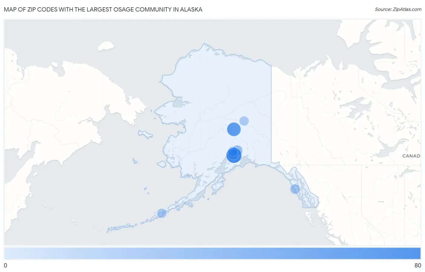 Zip Codes with the Largest Osage Community in Alaska Map