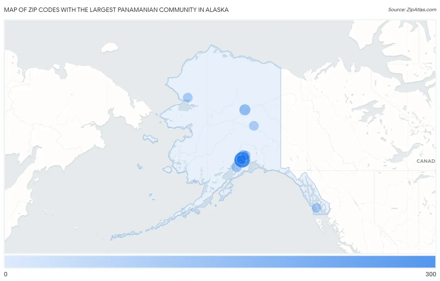Zip Codes with the Largest Panamanian Community in Alaska Map