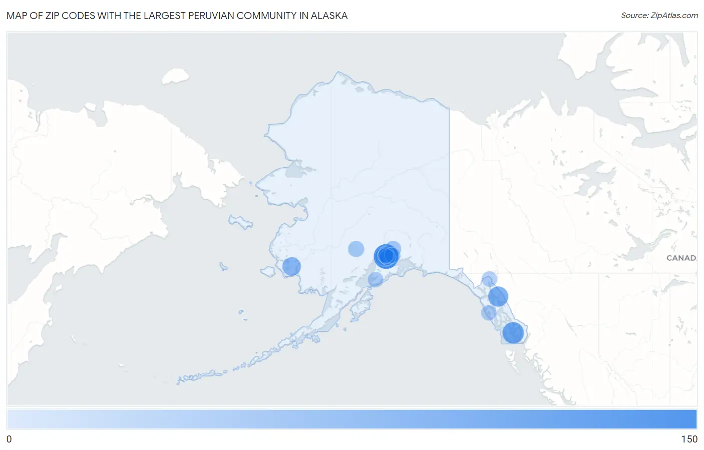 Zip Codes with the Largest Peruvian Community in Alaska Map