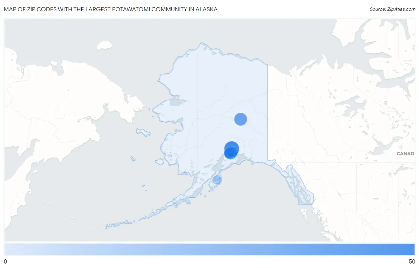 Zip Codes with the Largest Potawatomi Community in Alaska Map