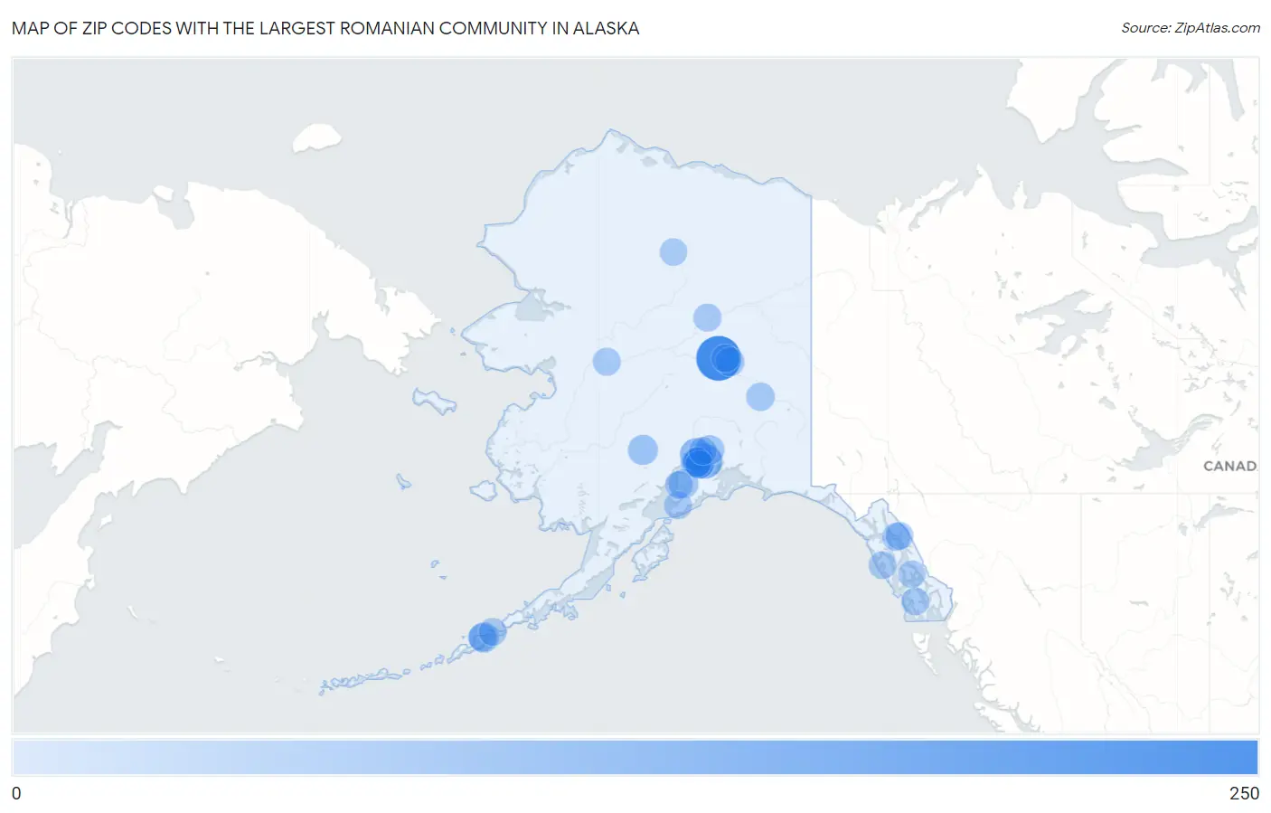 Zip Codes with the Largest Romanian Community in Alaska Map