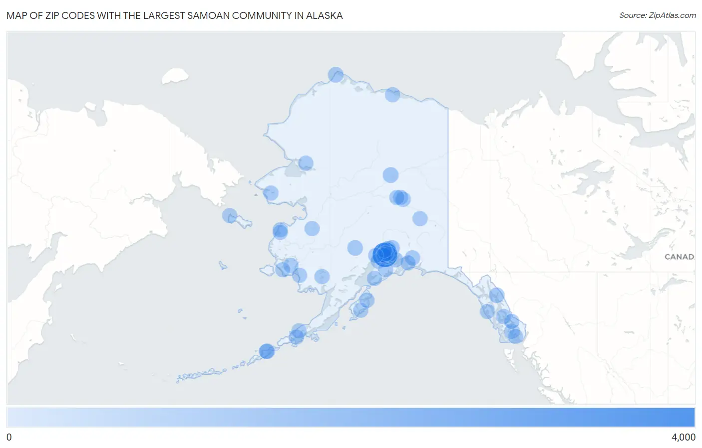 Zip Codes with the Largest Samoan Community in Alaska Map