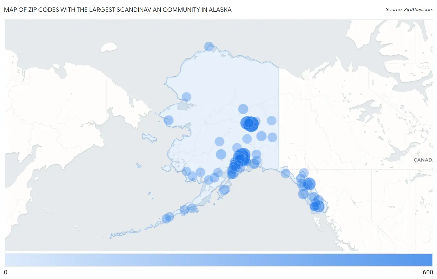 Zip Codes with the Largest Scandinavian Community in Alaska Map